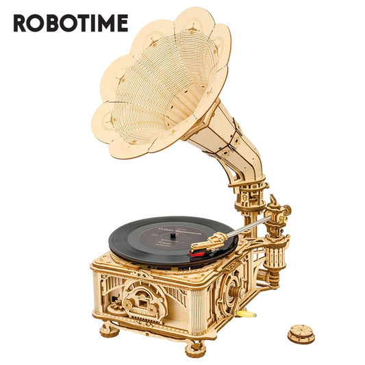 Robotime ROKR DIY Hand Crank Classic Gramophone Wooden Puzzle LKB01