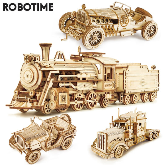 Robotime Rokr Wooden Mechanical Locomotives/Vehicles 3D  Puzzle